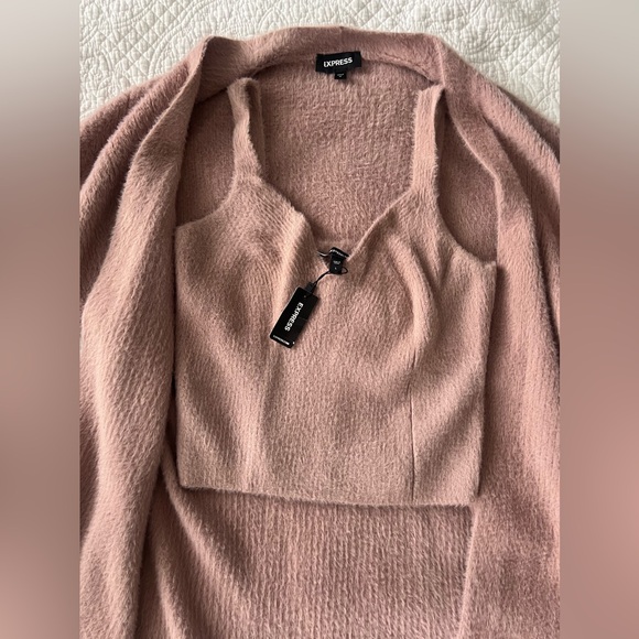 Express Dusty Pink TankTop Cami (NWT) and Cardigan Soft and Furry Sweater Set - Picture 9 of 11